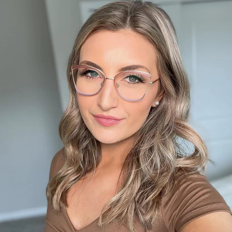 TR90Cat Eye Glasses Frame Metal Spectacle Foot Full Rim Frame Metal Optical Frame Anti-Blue Light Glasses 87105