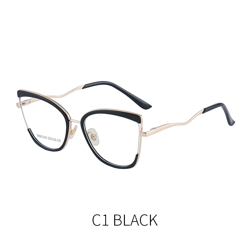 TR90Cat's Eye Metal Optical Frame Color Matching Ultra-Light Full Rim Frame Glasses Frame Anti-Blue Light Glasses 87103