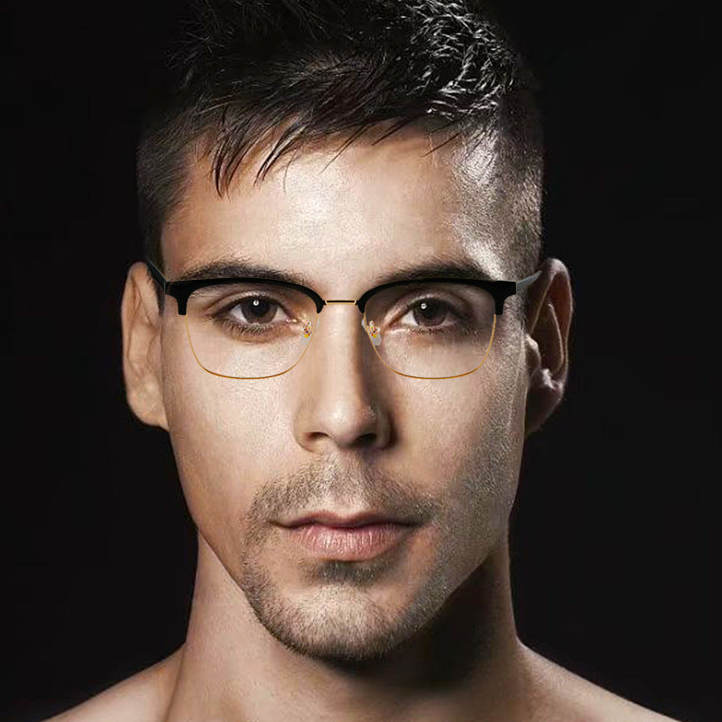 TR90Classic Retro Men's Full Rim Frame Black Gold Frame Glasses Business Men's Ultra Light Anti Blue-Ray Glasses Frame