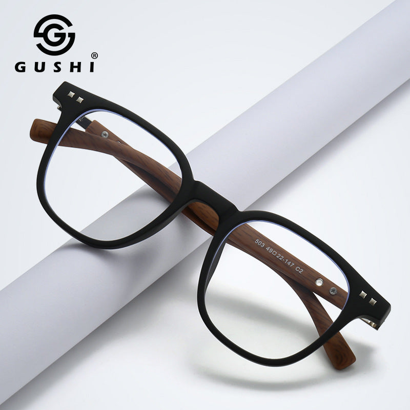 New TR90Men's and Women's Same Style Personalized Glasses Trendy High Sense HD Anti-Blue Ray Wood Grain Arms Frame