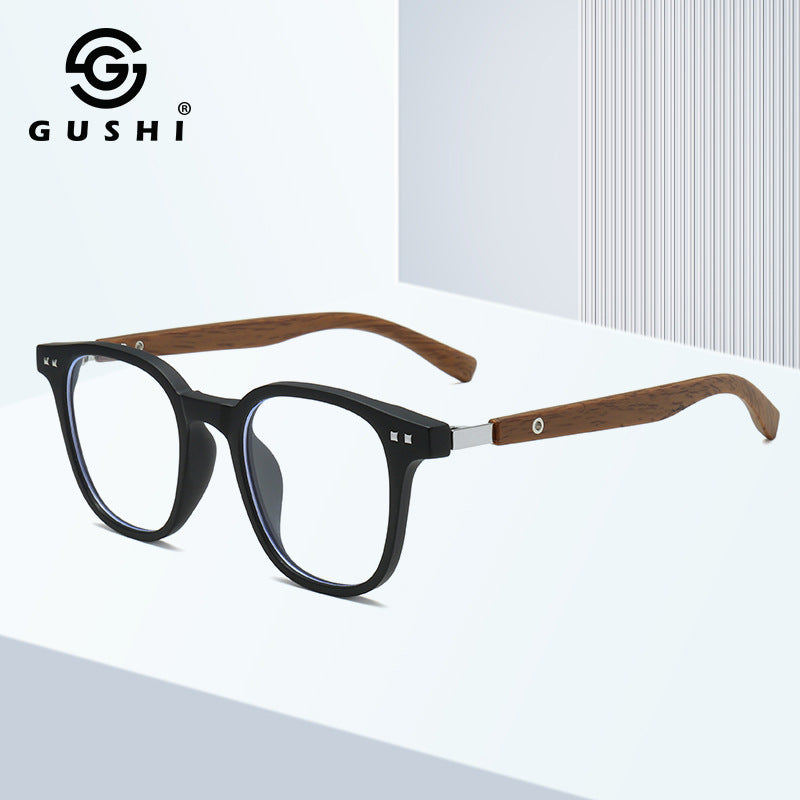 New TR90Men's and Women's Same Style Personalized Glasses Trendy High Sense HD Anti-Blue Ray Wood Grain Arms Frame