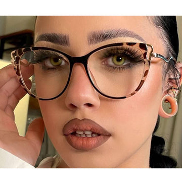 TR90Leopard Print Glasses Frame Cat Eye Frame Radiation-Resistant Computer Optical Frame Anti-Blue Light Glasses 87055