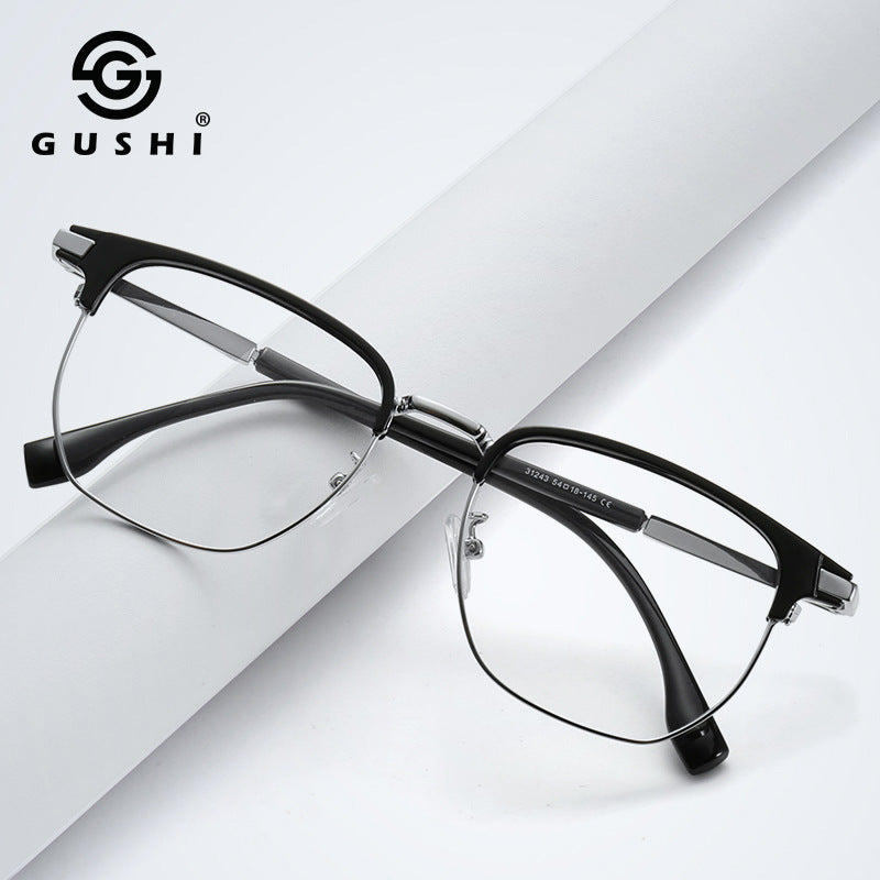 New Business Casual Glasses Frame Men's Anti-Blue Light Glasses Metal Spectacle Frame Women's High-Grade Eyebrow Glasses Frame