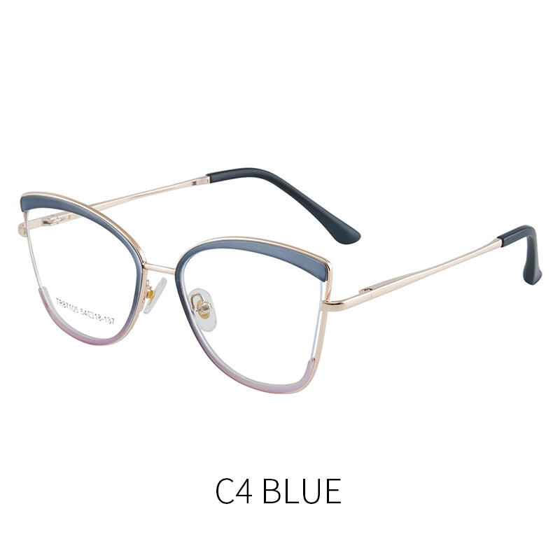 TR90Cat Eye Glasses Frame Metal Spectacle Foot Full Rim Frame Metal Optical Frame Anti-Blue Light Glasses 87105