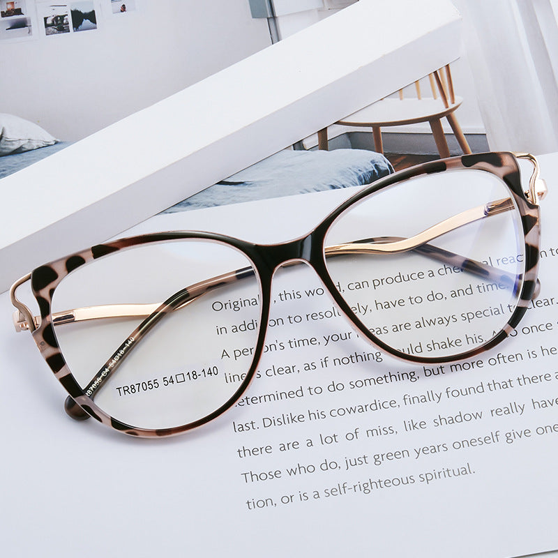 TR90Leopard Print Glasses Frame Cat Eye Frame Radiation-Resistant Computer Optical Frame Anti-Blue Light Glasses 87055